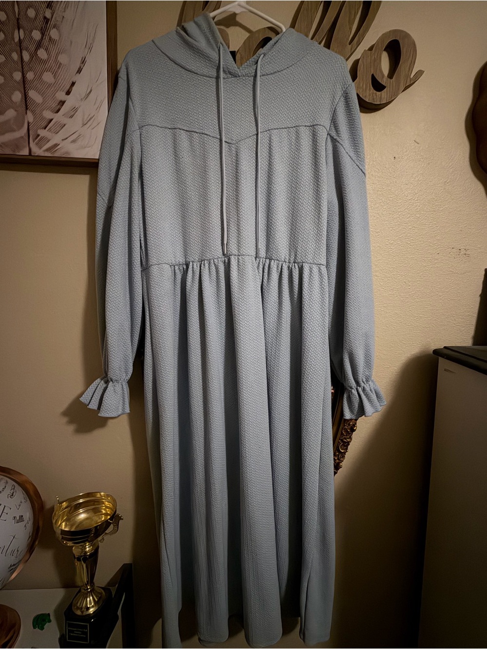 SHEIN Light Blue Hooded Maxi Dress with Ruffle Cuffs